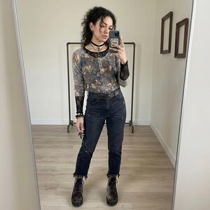 Whimsy goth Cubism sz L long sleeve shirt textured marbled camo style pattern